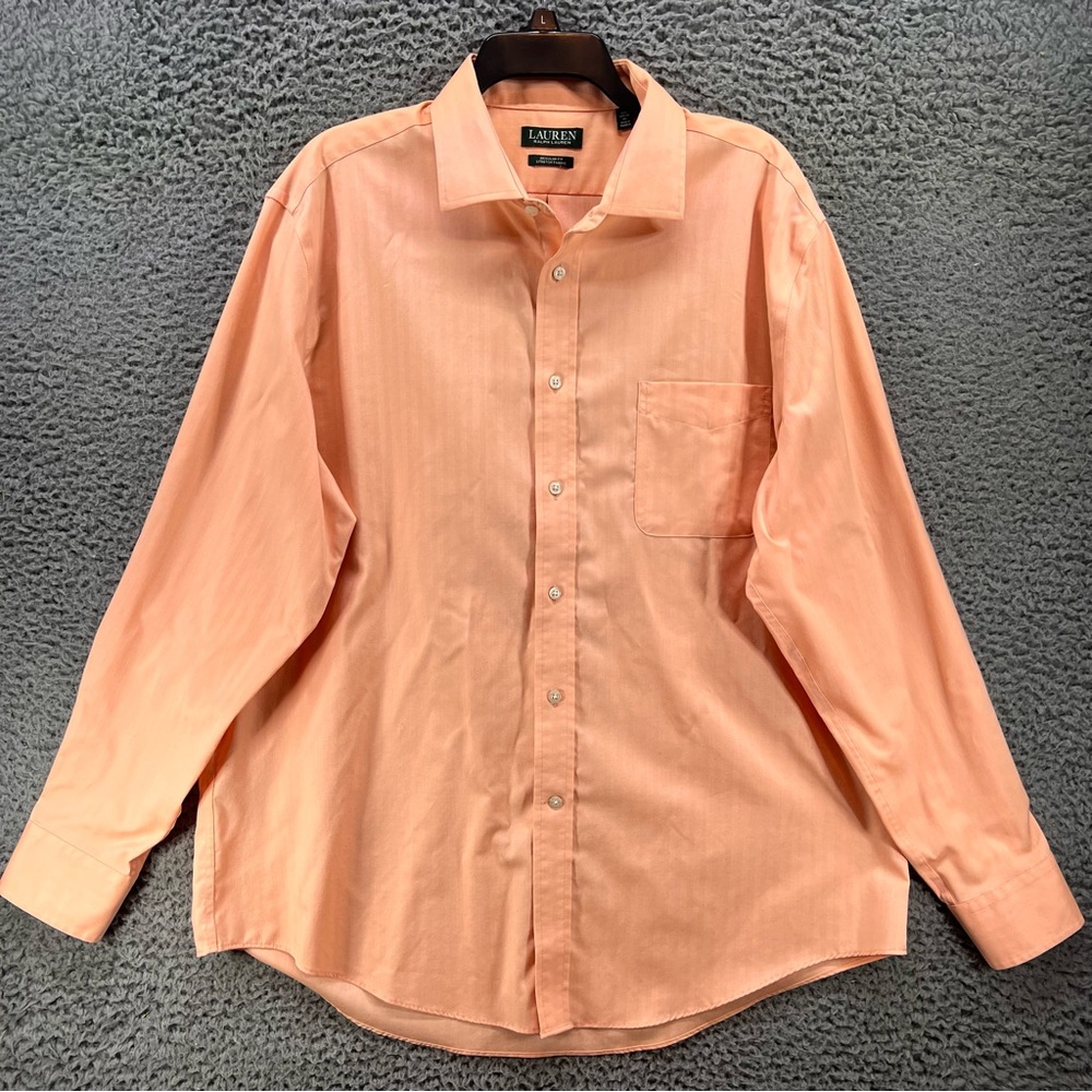 Lauren Ralph Lauren Mens Shirt 17” XL Button Down Dress Peach Cotton Preppy Work